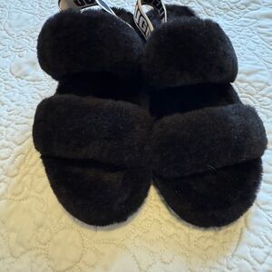 UGG Black Fluffy Slippers